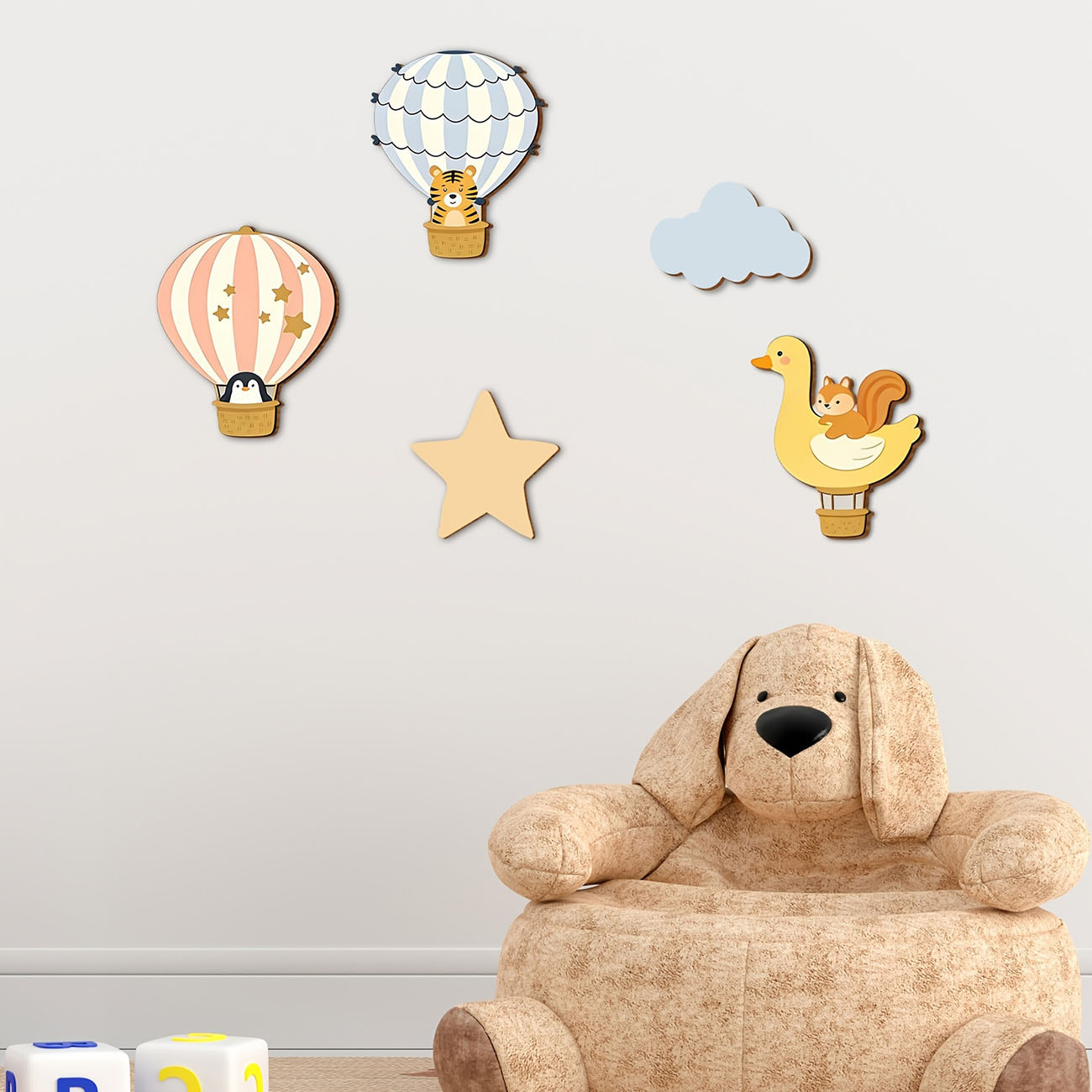 5Pcs Animal Hot Air Balloon Wo - Baby Nursery Stickers のレビューと価格
