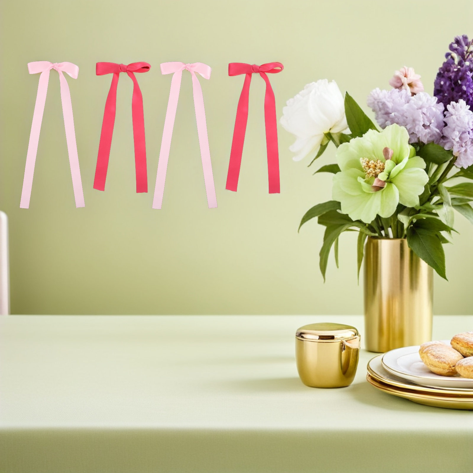 40Pcs Pink Satin Bow Wall Deco - Baby Nursery Garland のレビューと価格